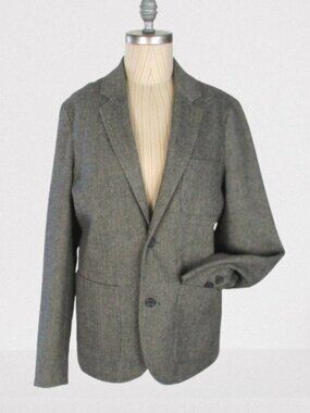 GAP Mens Grey Herringbone Tweed Blazer Jacket Vintage Patch Pockets Size S